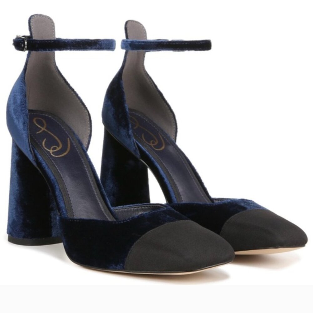 Sam Edelman Women's Cristine Heel Sandals Blue/Black Velvet